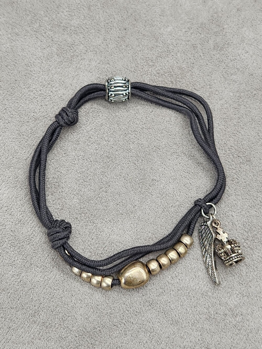 New Men's Bracelet Black Silver Crown Wing Rock Punk Biker Goth Boho